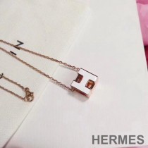 Hermes Cage D'H Pendant Necklace In White