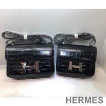 Hermes Constance Bag Alligator Leather Palladium Hardware In Black