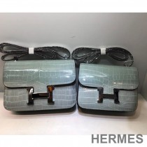 Hermes Constance Bag Alligator Leather Palladium Hardware In Blue