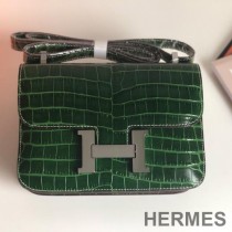 Hermes Constance Bag Alligator Leather Palladium Hardware In Emerald