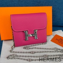 Hermes Constance Compact Wallet with Chain Togo Leather Palladium Hardware In Rose