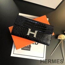 Hermes Constance Wallet Alligator Leather Palladium Hardware In Black