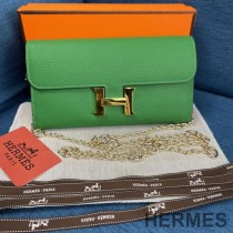 Hermes Constance Wallet with Chain Togo Leather Gold Hardware In Green