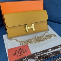 Hermes Constance Wallet with Chain Togo Leather Gold Hardware In Yellow