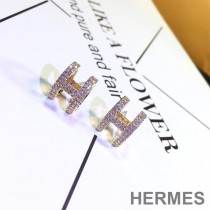 Hermes Crystal H Earrings In Gold