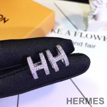 Hermes Crystal H Earrings In Sliver