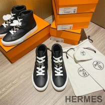 Hermes Daydream High-Top Sneakers Unisex Calfskin In Black/Silver