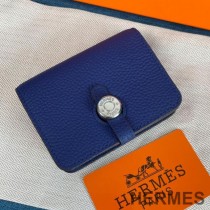 Hermes Dogon Card Holder Togo Leather Palladium Hardware In Blue