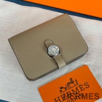 Hermes Dogon Card Holder Togo Leather Palladium Hardware In Grey
