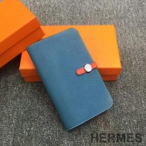 Hermes Dogon Duo Wallet Color Blocking Togo Leather Palladium Hardware In Blue/Red