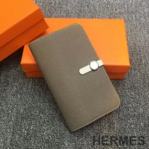 Hermes Dogon Duo Wallet Color Blocking Togo Leather Palladium Hardware In Grey/White