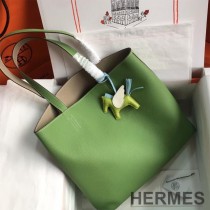 Hermes Double Sens Bag Clemence Leather In Green