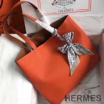 Hermes Double Sens Bag Clemence Leather In Orange