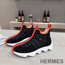 Hermes Eclair Sneakers Unisex Knit In Black/Red