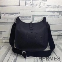 Hermes Evelyne Bag Clemence Leather Palladium Hardware In Black