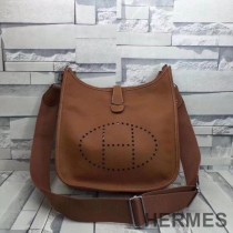 Hermes Evelyne Bag Clemence Leather Palladium Hardware In Brown
