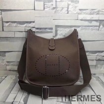 Hermes Evelyne Bag Clemence Leather Palladium Hardware In Coffee