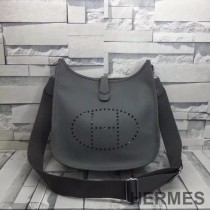 Hermes Evelyne Bag Clemence Leather Palladium Hardware In Grey