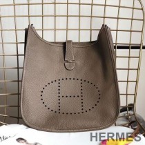 Hermes Evelyne Bag Clemence Leather Palladium Hardware In Marble