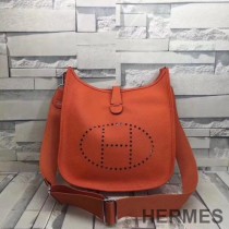 Hermes Evelyne Bag Clemence Leather Palladium Hardware In Orange