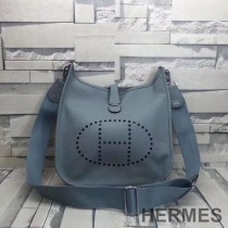 Hermes Evelyne Bag Clemence Leather Palladium Hardware In Sky Blue