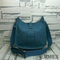 Hermes Evelyne Bag Clemence Leather Palladium Hardware In Teal