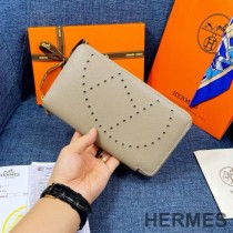 Hermes Evelyne Wallet Epsom Leather Gold Hardware In Grey