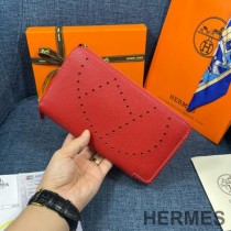 Hermes Evelyne Wallet Epsom Leather Gold Hardware In Red
