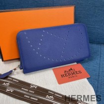 Hermes Evelyne Wallet Togo Leather Palladium Hardware In Blue