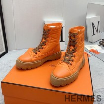 Hermes Fresh Ankle Boots Women Calfskin and Parachute with Logo Emblem In Orange