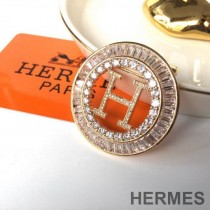 Hermes H Hollow Earrings with Crystals In Gold