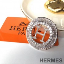 Hermes H Hollow Earrings with Crystals In Silver