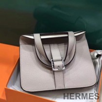 Hermes Halzan Bag Palladium Hardware Clemence Leather In Apricot