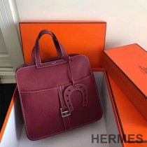 Hermes Halzan Bag Palladium Hardware Clemence Leather In Burgundy