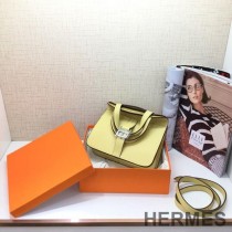 Hermes Halzan Bag Palladium Hardware Clemence Leather In Yellow