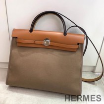 Hermes Herbag Bag Canvas Palladium Hardware In Coffee