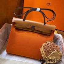Hermes Herbag Bag Canvas Palladium Hardware In Orange
