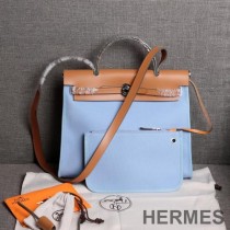Hermes Herbag Bag Canvas Palladium Hardware In Sky Blue