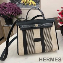 Hermes Herbag Bag H Canvas Palladium Hardware In Black