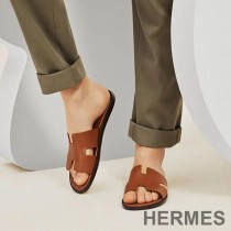 Hermes Izmir Slides Men Calfskin In Brown