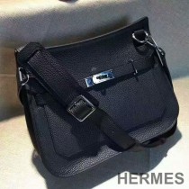 Hermes Jypsiere Bag Clemence Leather Palladium Hardware In Black