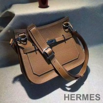 Hermes Jypsiere Bag Clemence Leather Palladium Hardware In Brown