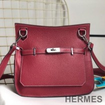 Hermes Jypsiere Bag Clemence Leather Palladium Hardware In Burgundy