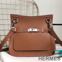 Hermes Jypsiere Bag Clemence Leather Palladium Hardware In Caramel