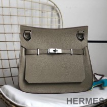 Hermes Jypsiere Bag Clemence Leather Palladium Hardware In Khaki