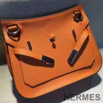Hermes Jypsiere Bag Clemence Leather Palladium Hardware In Orange