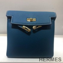 Hermes Kelly Ado Backpack Clemence Leather Gold Hardware In Navy Blue