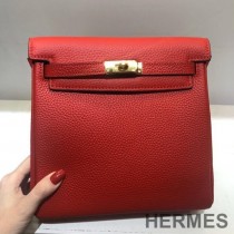 Hermes Kelly Ado Backpack Clemence Leather Gold Hardware In Red