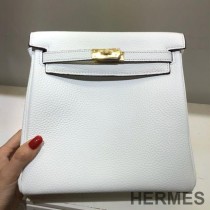 Hermes Kelly Ado Backpack Clemence Leather Gold Hardware In White