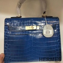 Hermes Kelly Bag Alligator Leather Gold Hardware In Blue